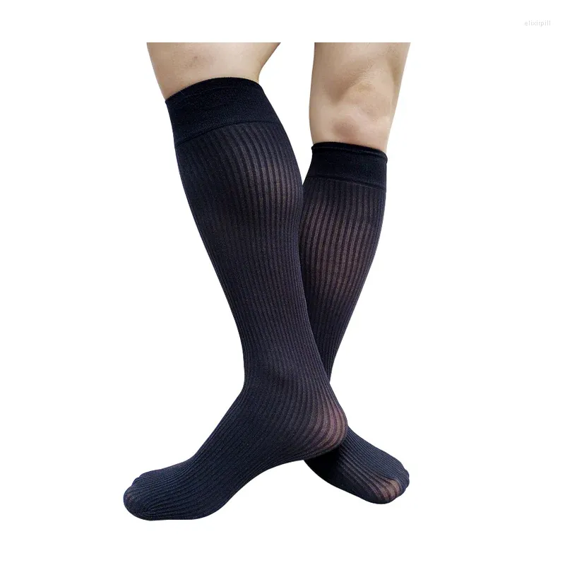 Chaussettes masculines Fashion Mens Over Calf Knee High Striped Sexy Formel Dress Suit Lingerie Softy Breathable Funny Business