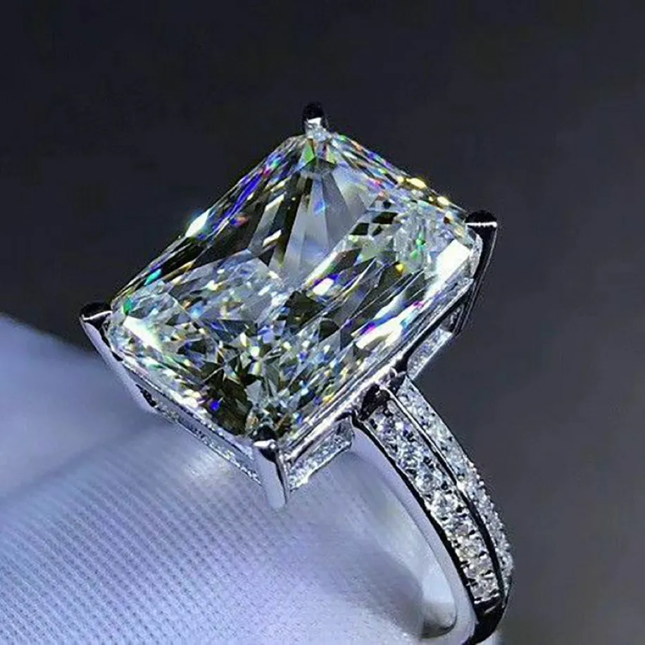 Ręcznie robione plac 5ct Lab Moissanite Pierścień Obietnica 925 Srebrna impreza Weddna Pierścienie dla kobiet Bridal Finer Jewelry Gift 262B