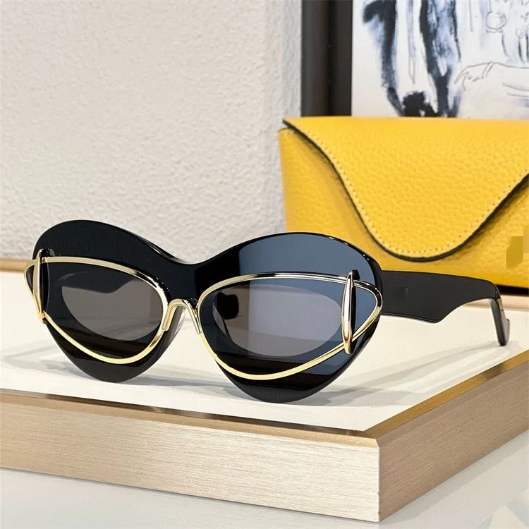 Het modedesigner LW40119 solglasögon för kvinnor acetat metall dubbel ram kattögon glasögon sommar avantgarde personlighetsstil anti-ultraviolet toppkvalitet