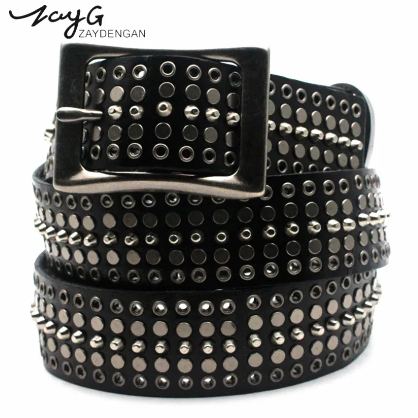 Zayg Punk Leather Man and Woman Belts Metal rebite brancos pretos cinturões de couro genuínos Moda pin fivela de fivela 228b