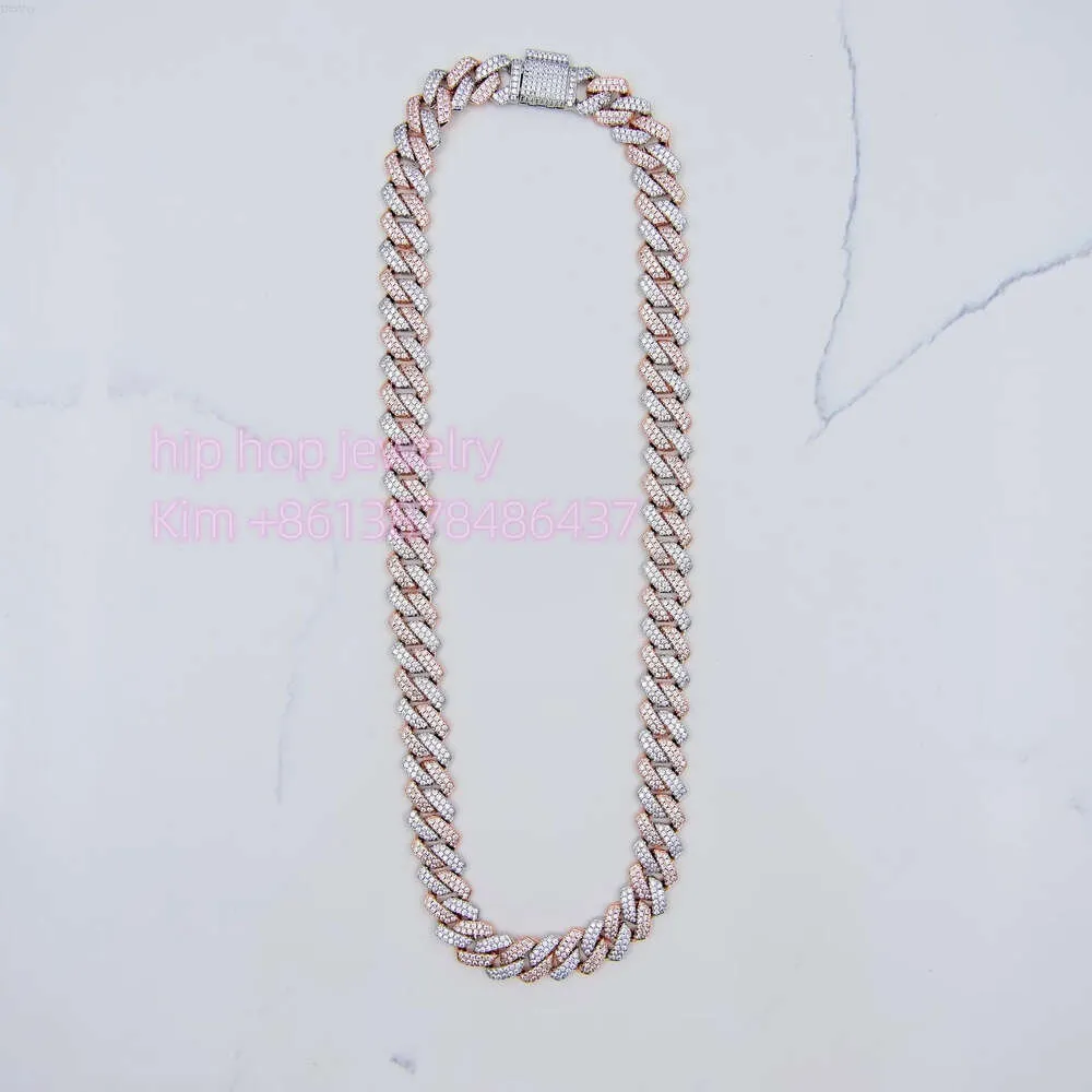 Hiphop sieraden Custom 2Rows 14mm Cubaanse ketting Trendy 2 -toon 925 Zilveren Moissanite Diamond Necklace