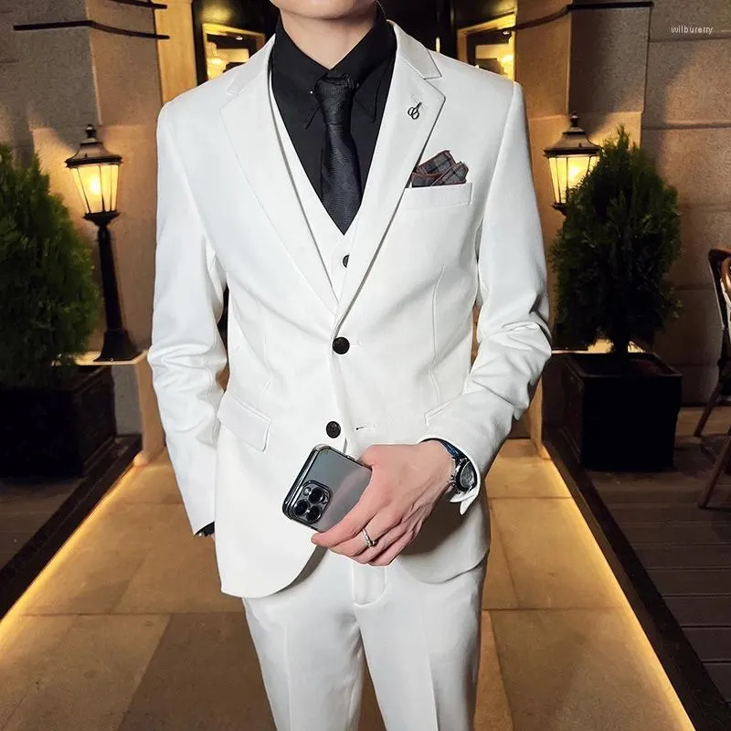 Erkek Suit 2024 Yüksek Kaliteli Takım Seti Avrupa Tarzı İnce Fit Düğün Damat Gündelik İki Düğme 3 Parçası M-6XL