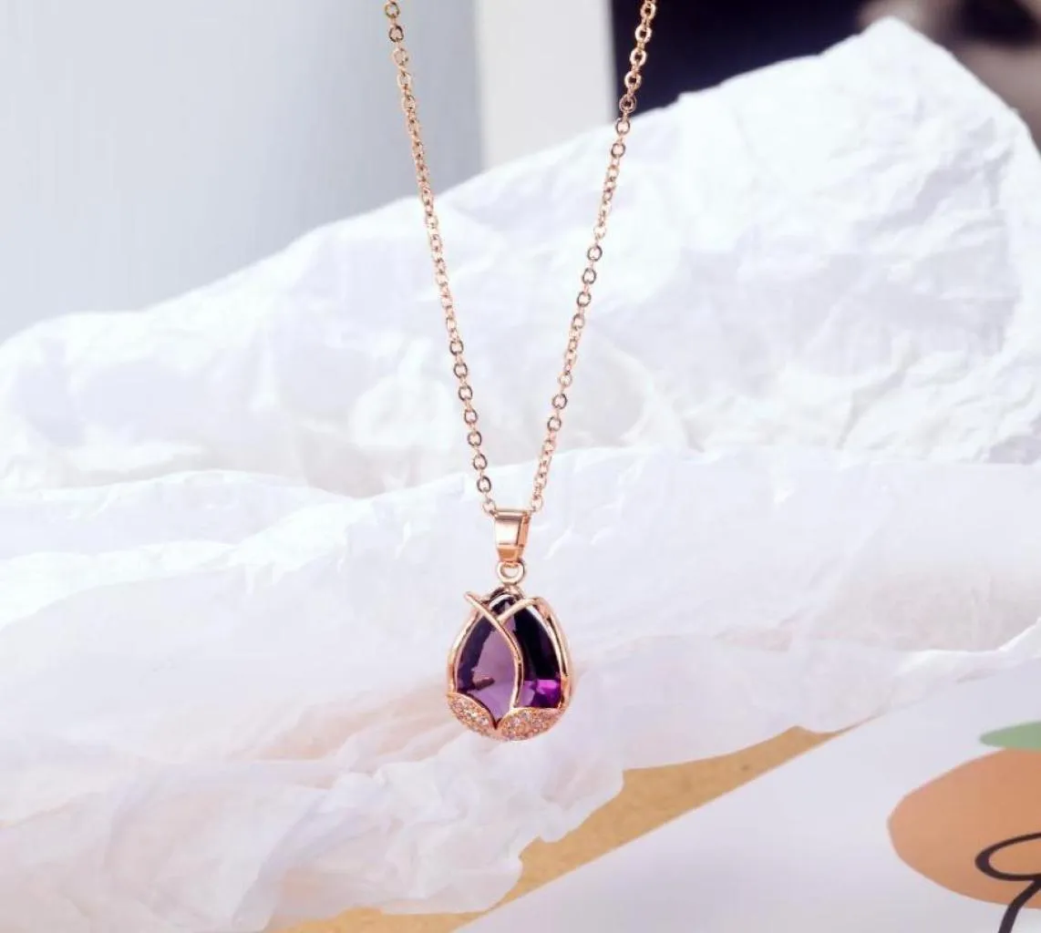 Pendant Necklaces Crystal Tulip Necklace Flower Jewelry Mother039s Gift Rose Gold Necklace5623288