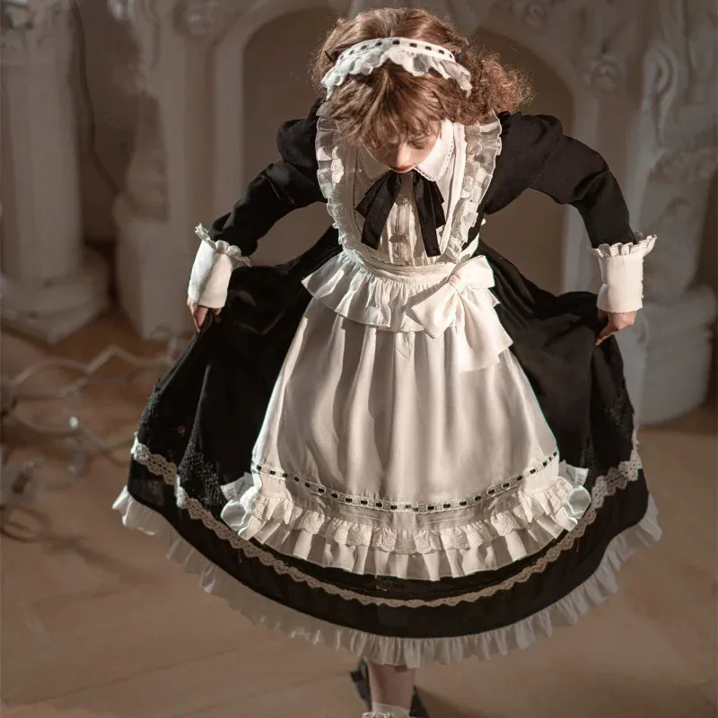 2024Womens Gothic Lolita Anime Cosplay Apron Maid Dress