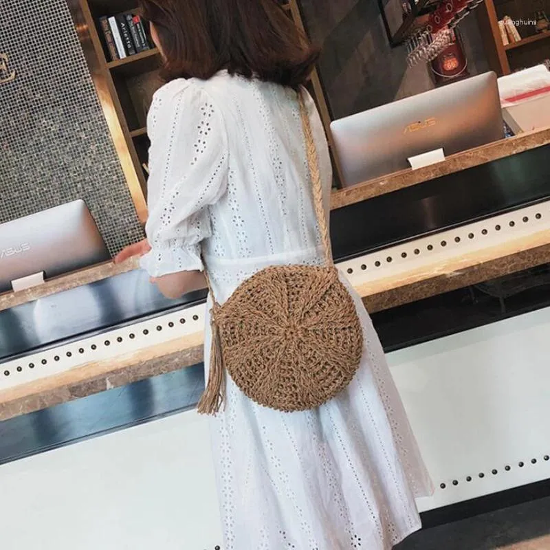 BAG LNS Mulheres sacos de palha boêmia rattan fêmea bolsa de praia círculo lady weaven crossbody handmade redond kintted bolso