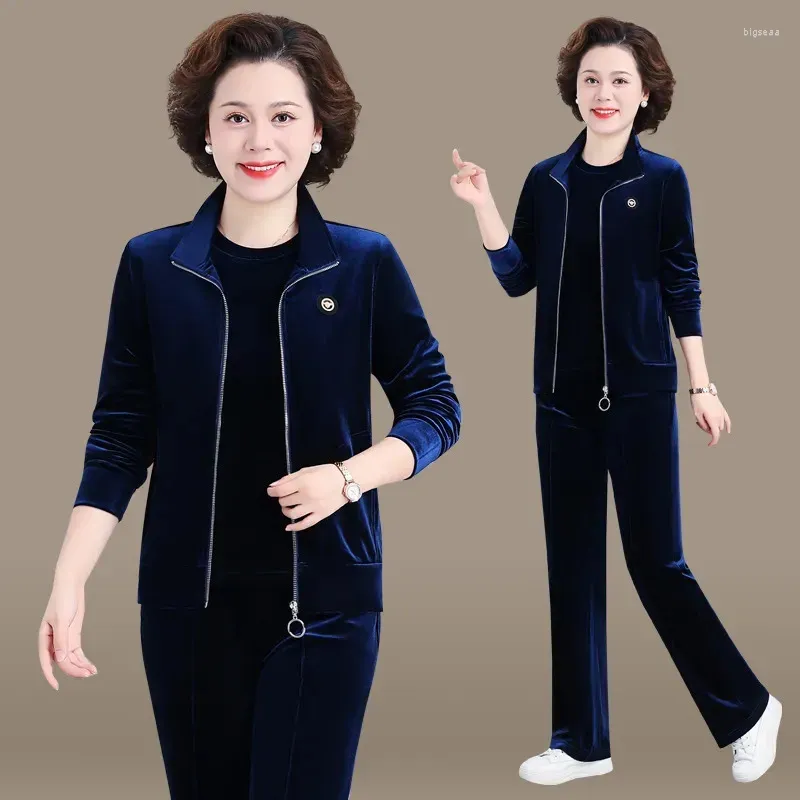 Kvinnors tvådelade byxor Y2K Golden Velvet Sports Set 2024 Spring/Autumn Sweater Fashion Slim Fit Casual Comfort Three