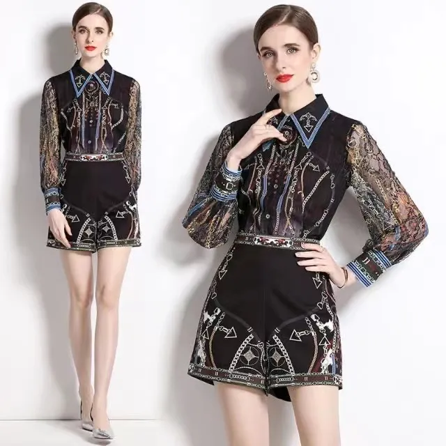 2024 designer new fashionable summer dress shorts retro printed shirt two-piece suit, size M-2XL