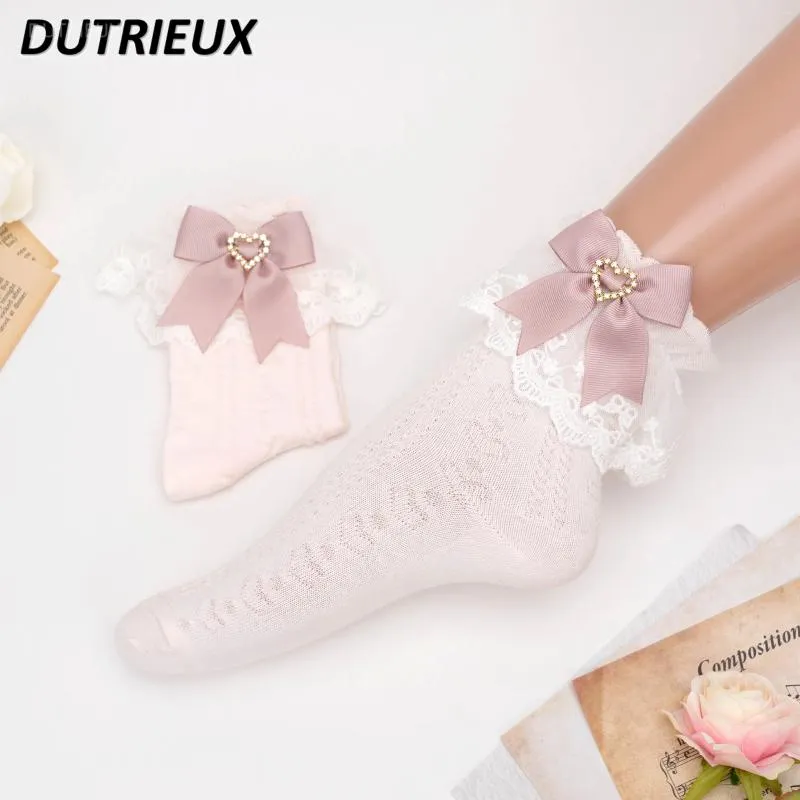 Chaussettes de style japonais Ruffles Cotton chaussettes en coton Series JK Love Love Dark Pattern Bow Lolita Cute Girl Kawaii