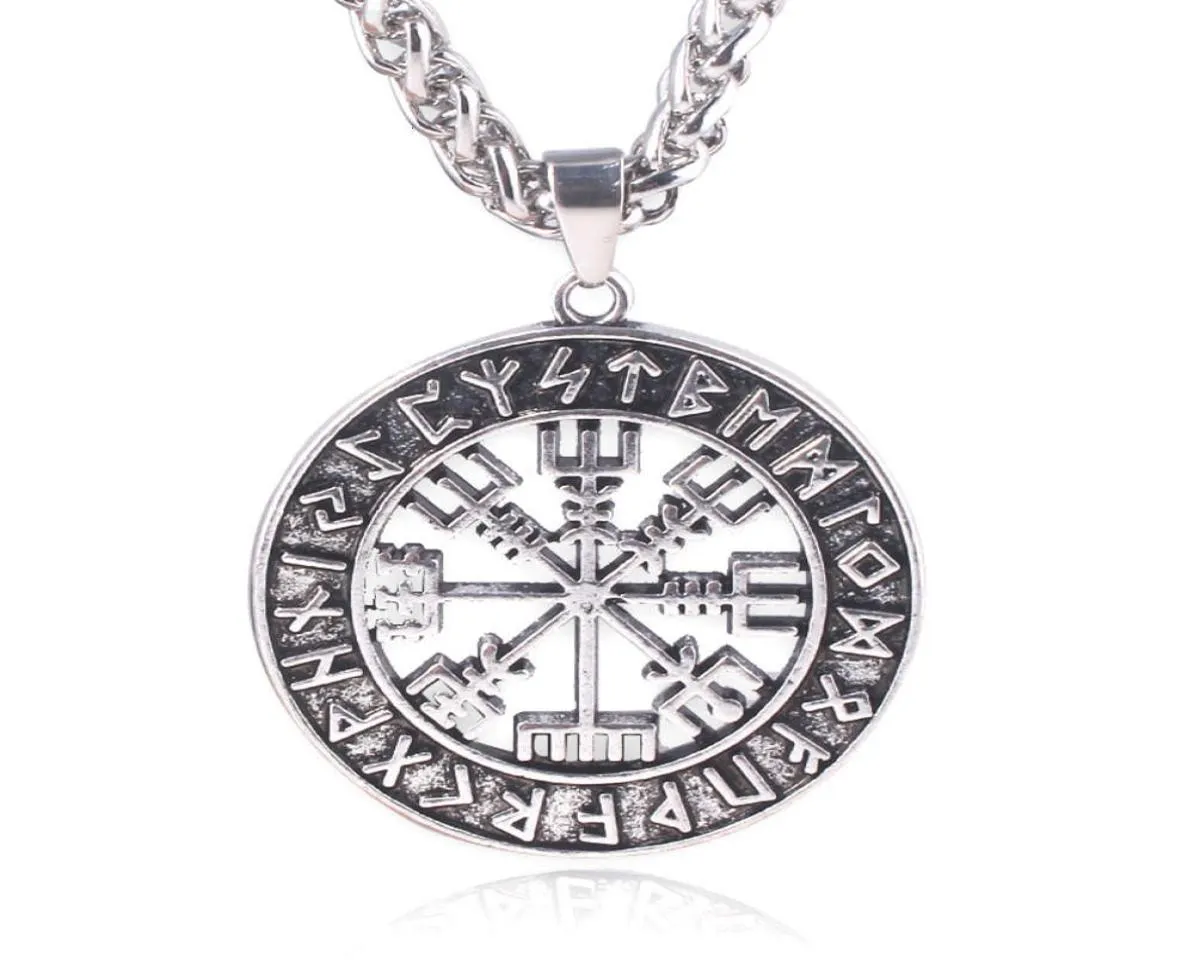 Compass Viking Rune Naszyjnik Men039S Pendant012345679677030