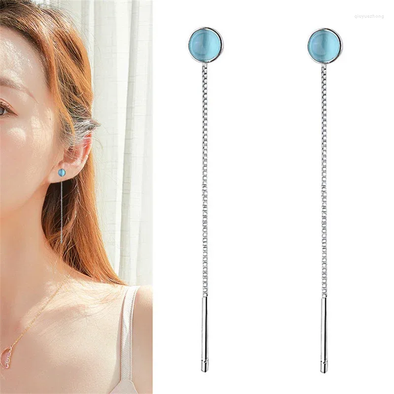 Dingle örhängen mode tassel lång kedja blå opal pärla droppe för kvinnor party smycken pendientes e141