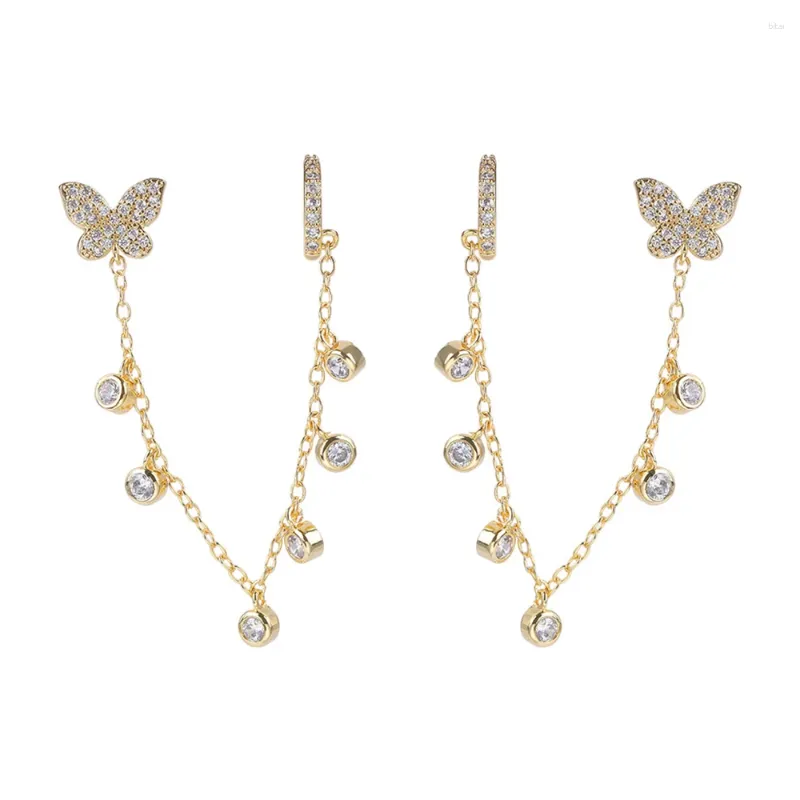 Boucles d'oreilles en peluche zircon goutte de papillon pour femmes micro pave cubique zircone liaison oreille à oreille plaqué en laiton cz bijoux cadeau