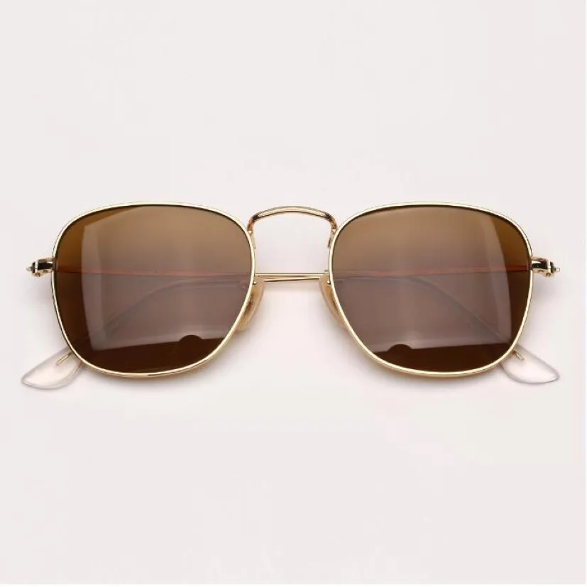 Real Glass Lens UV400 Мужчины Женские солнцезащитные очки ретро. Квадратные металлические солнцезащитные очки