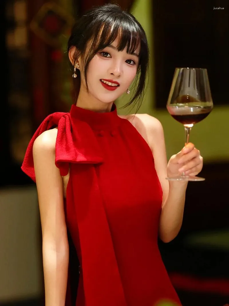 Vêtements ethniques jeunes style |Avec yi gu fa cheongsam toast robe fille haut-great amélioré le mariage rouge féminin d'été