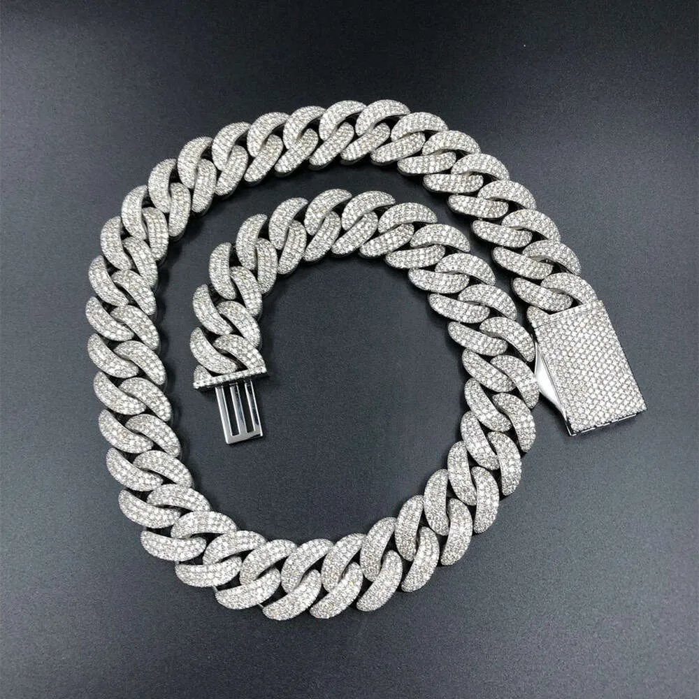 Aangepaste enorme hiphop ijs uit sieraden 25 mm 925 Silver Moissanite Miami Cuban Link Chain