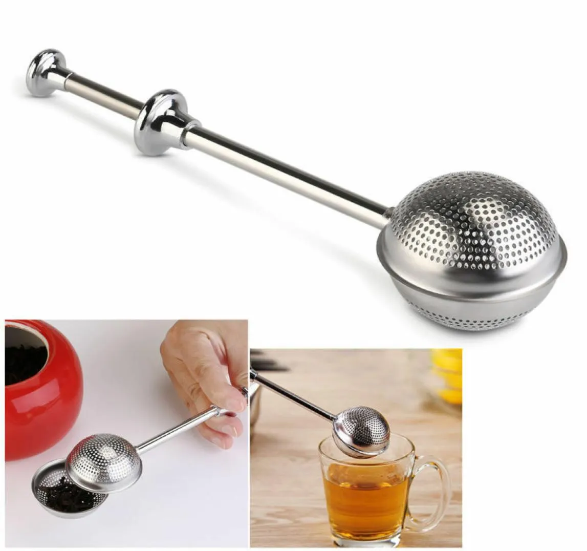 In Stock Now 50pcs 18cm Stainless Steel Spoon Retractable Ball Shape Metal Locking Spice Tea Strainer Infuser Filter Squeeze6360741