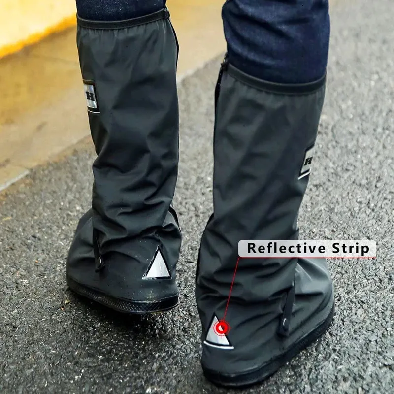 Regenstiefelschuhabdeckung Schwarz wasserdicht mit Reflektor High Top Clear Schuhe Staubabdeckungen für Motorradfahrrad Männer Frauen Y240419