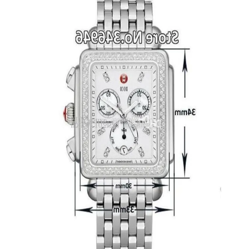 33mm Michele Signature Deco Diamond Chronograph Mother of Pearl Ladies quartz Watch 218t
