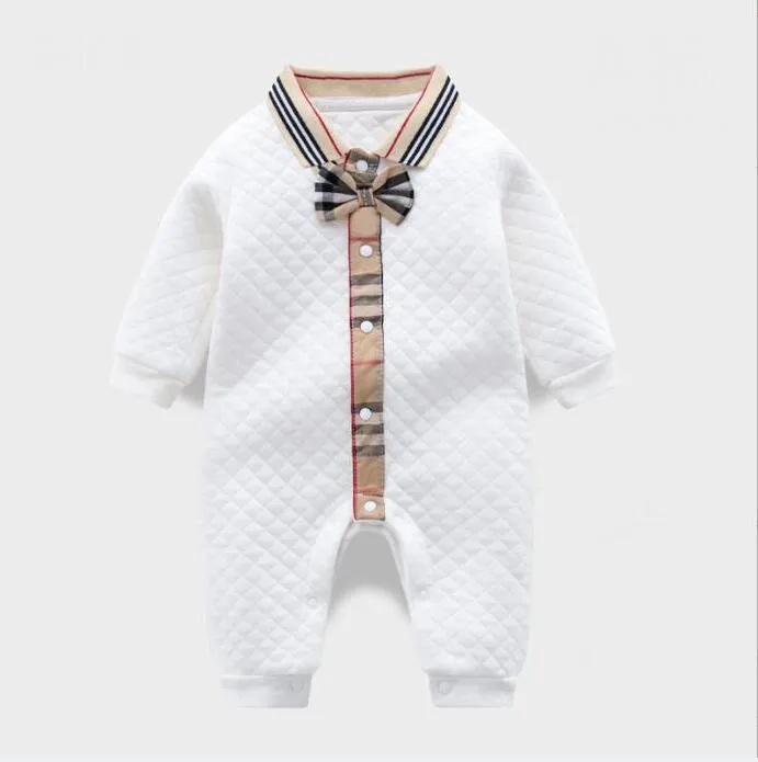 Bahar Sonbahar Bebek Erkekler Ekose Salınlar Güzel Yenidoğan Uzun Kollu Tulumlar Bowknot Toddler Beyefendi Romper