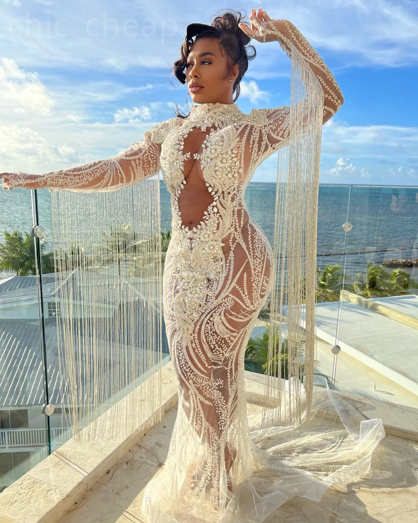 2024 Aso Ebi Ivory Mermaid Prom Dress Beaded Crystals Luxurious Evening Formal Party Second Reception 50th Birthday Engagement Gowns Dresses Robe De Soiree ZJ357