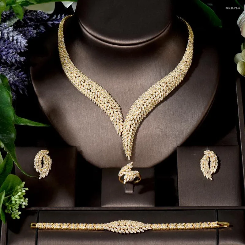 Naszyjnik Zestaw 4 -częściowy Katar Luksusowy styl ślubny CZ duża biżuteria ślubna Dubaj