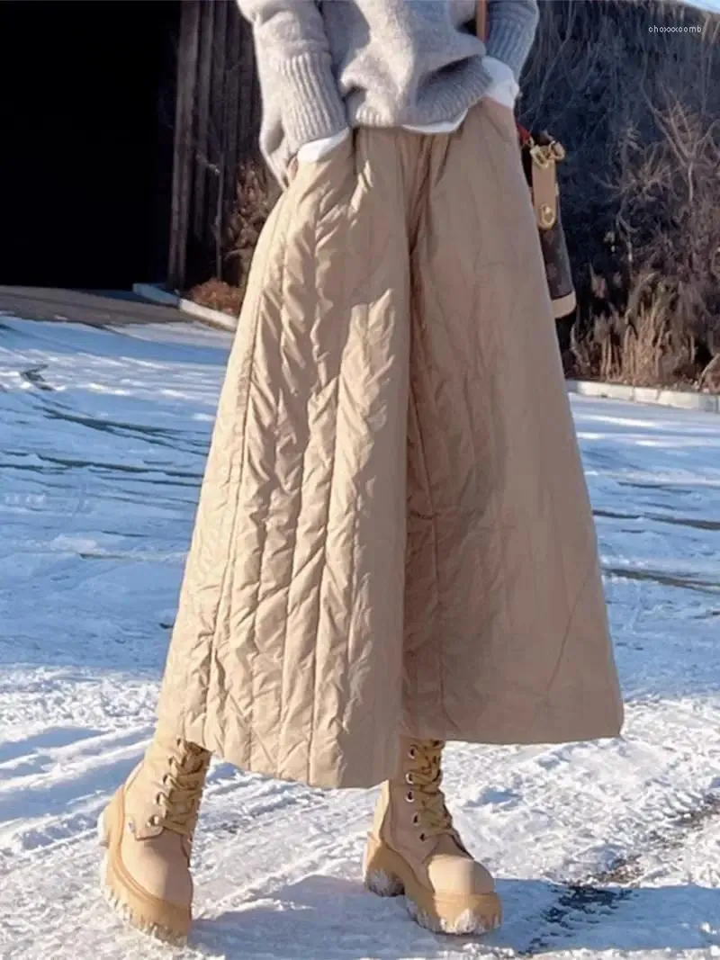 Spódnice jesienne zima gruba długą spódnicę biała szeroka noga bawełniana luźna plisowana maxi dla kobiet Jupe vintage linia wysoka Faldas Mujer