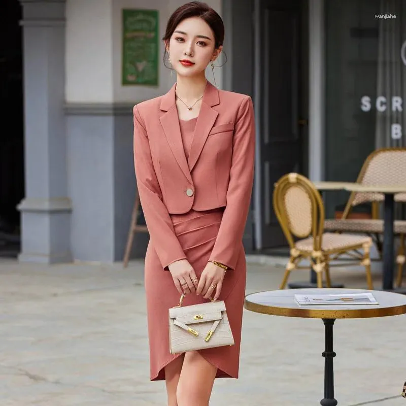 Spring Formal Business Suit: Professional Blazer Coat Dress Set for Women
