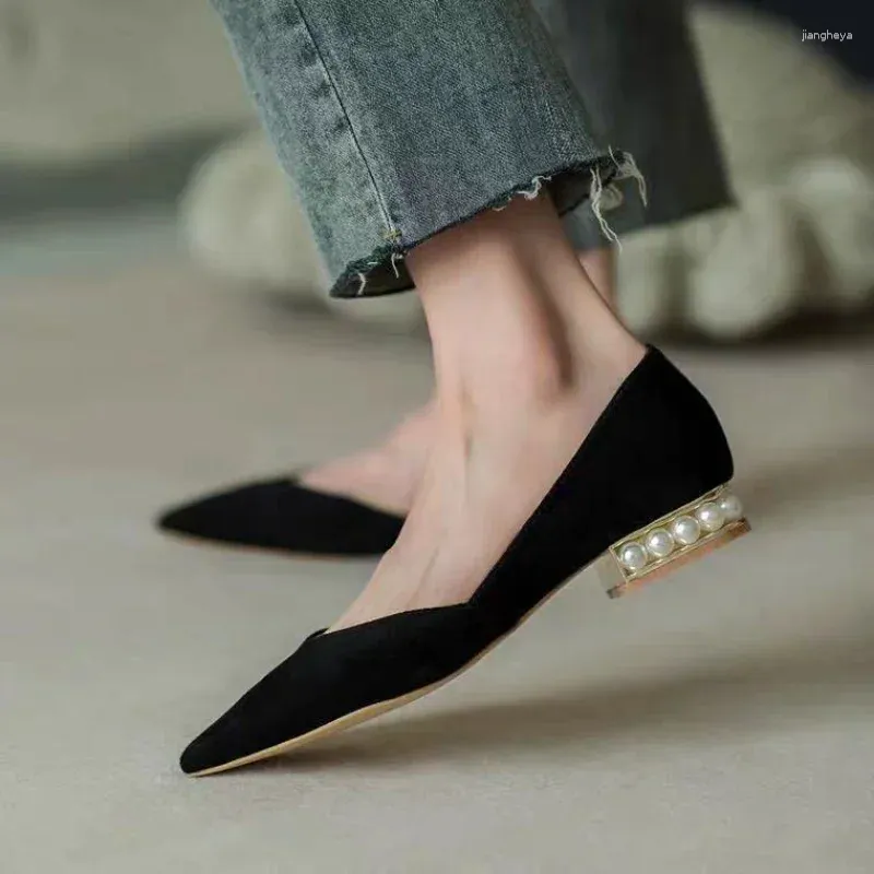 Casual Shoes Office Low Heel Elegant für Frauen schwarze Frau Schuhe Pearl spitz