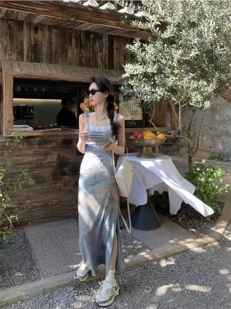 polyester casual dresses polyester casual dresses 2227# Pretty printed long dress Polyester Casual Dresses
