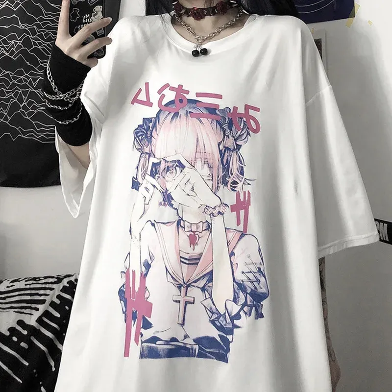 Kawaii Girly-Heart Geste T-Shirt süßer Anime Cartoon Print Kurzarm Tees Y2K Harajuku Damenmodie Streetwear Shirts 240429