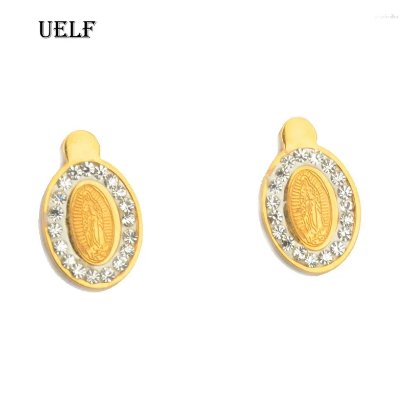 Gestüt Ohrringe Uelf 1Pair Jungfrau Maryunique Mädchen Goldene Zirkonia Frauen Hochzeit Religion Edelstahl