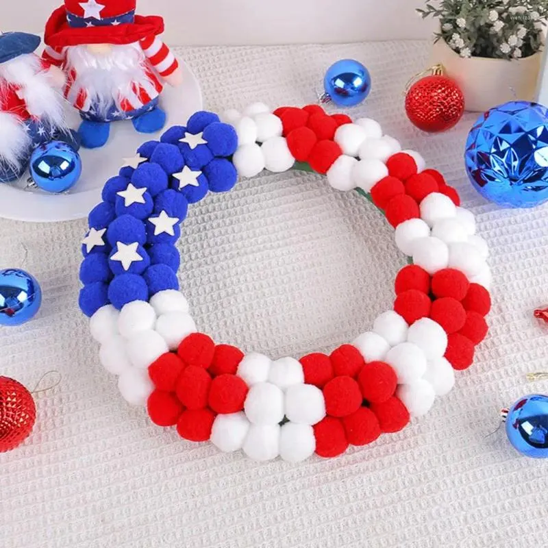 Fleurs décoratives Independence Day Garland Patriotic USA Flag Flag Wreath Stars Decoration for Front Door Mur