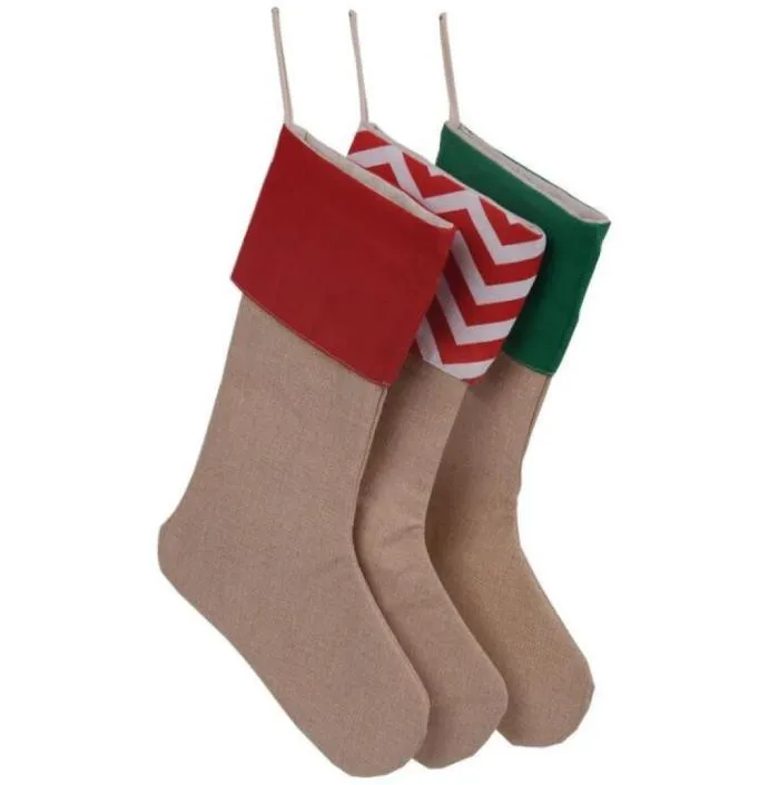 Canvas Christmas Stocking Sacs Gift Striped Basmas Stockings Burlap chaussettes Bagques de bonbons décorations de Noël 6532808