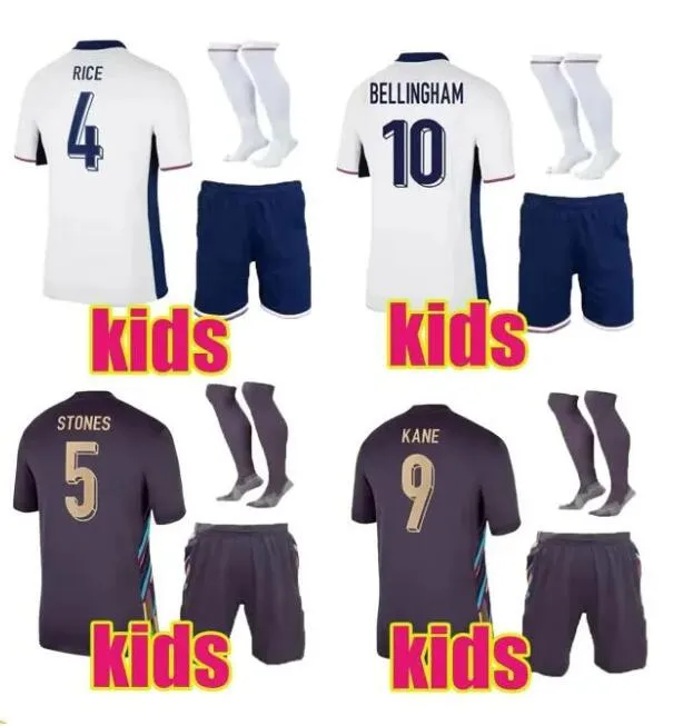 2024 25 Kits de futebol infantil Jerseys de futebol da Inglaterra Saka Foden Bellingham Rashford Inglaterra Kane Sterling Grealish National Team Football Kit