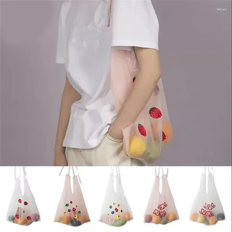 Axelväskor 2024 sommar organza handväskor broderi väska tjej shopping kvinnor tote student handväska koreansk stil