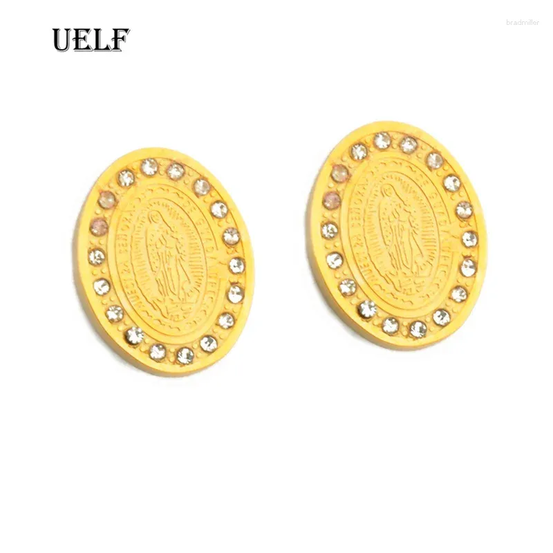 Boucles d'oreilles étalon uelf Trendy Charm Vierge Marie Femme Shiny Cubic Zirconia Round pour femmes bijoux de mode religieuse