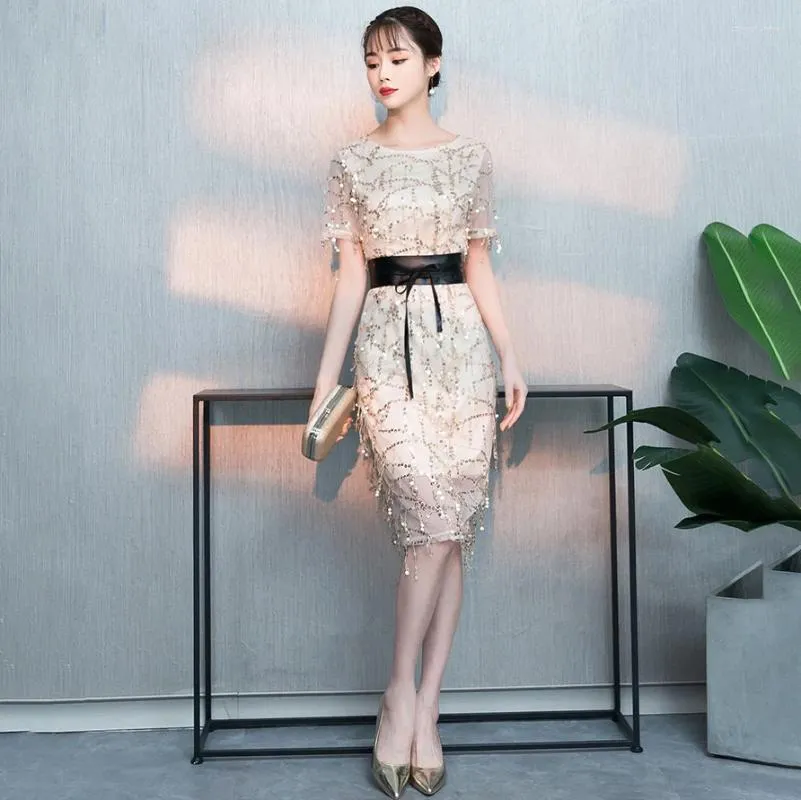 White Sequin Tassel Midi Dress With Leather Belt Elegant Lace Cocktail Dress For Womens Summer Evening And Nightclub Wear From Zhoujunwei 45 DHgate.Com