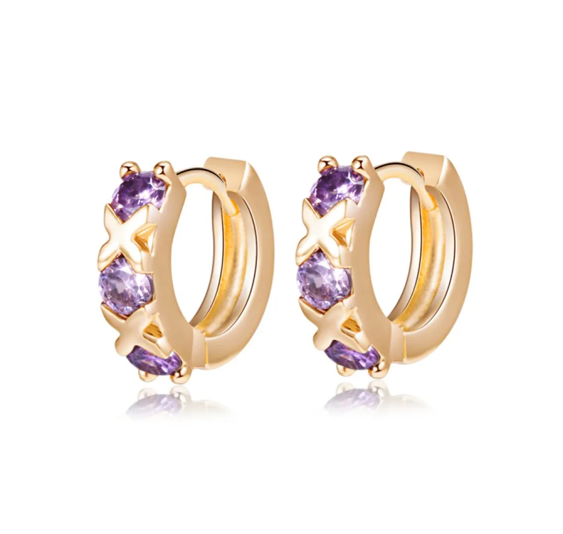 18K Yellow Gold Plated WhitePurple Cubic Zircon X Hoops Earrings for Children Girls Women Lovely Earrings Gift for Kids3077693