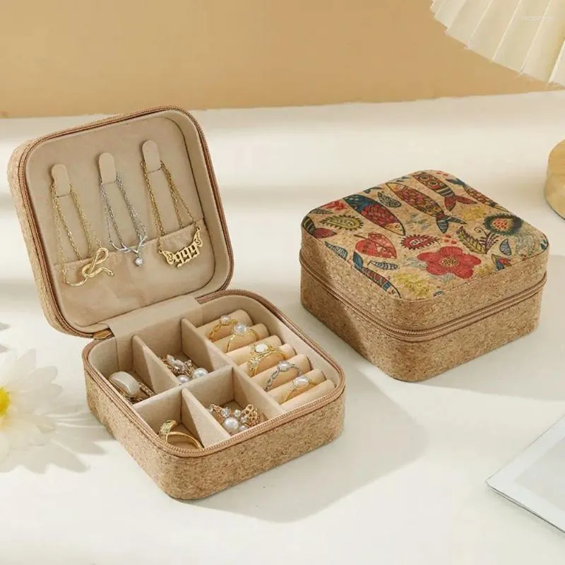 Schmuckbeutel Vintage Cork Box Leichte Böhmen Böhmen tragbare Ohrringe Aufbewahrung Blumen Retro Halskette Hülle Fahrt