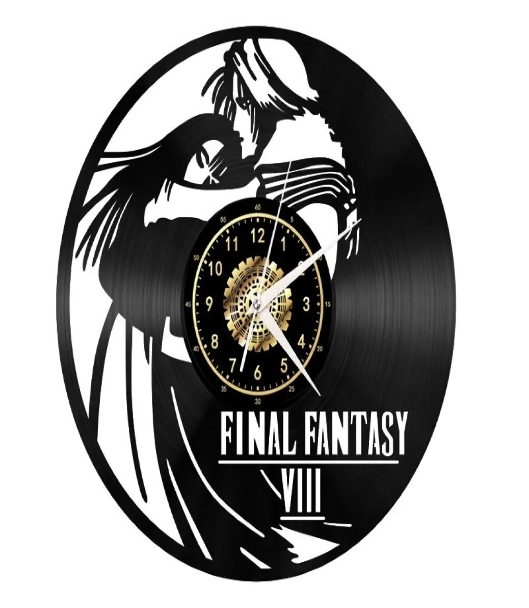 Final Fantasy Black Record Wall Clock Kreativität Home Decor handgefertigtes Kunstpersönlichkeit Geschenk (Größe: 12 Zoll, Farbe: Schwarz) 4455512