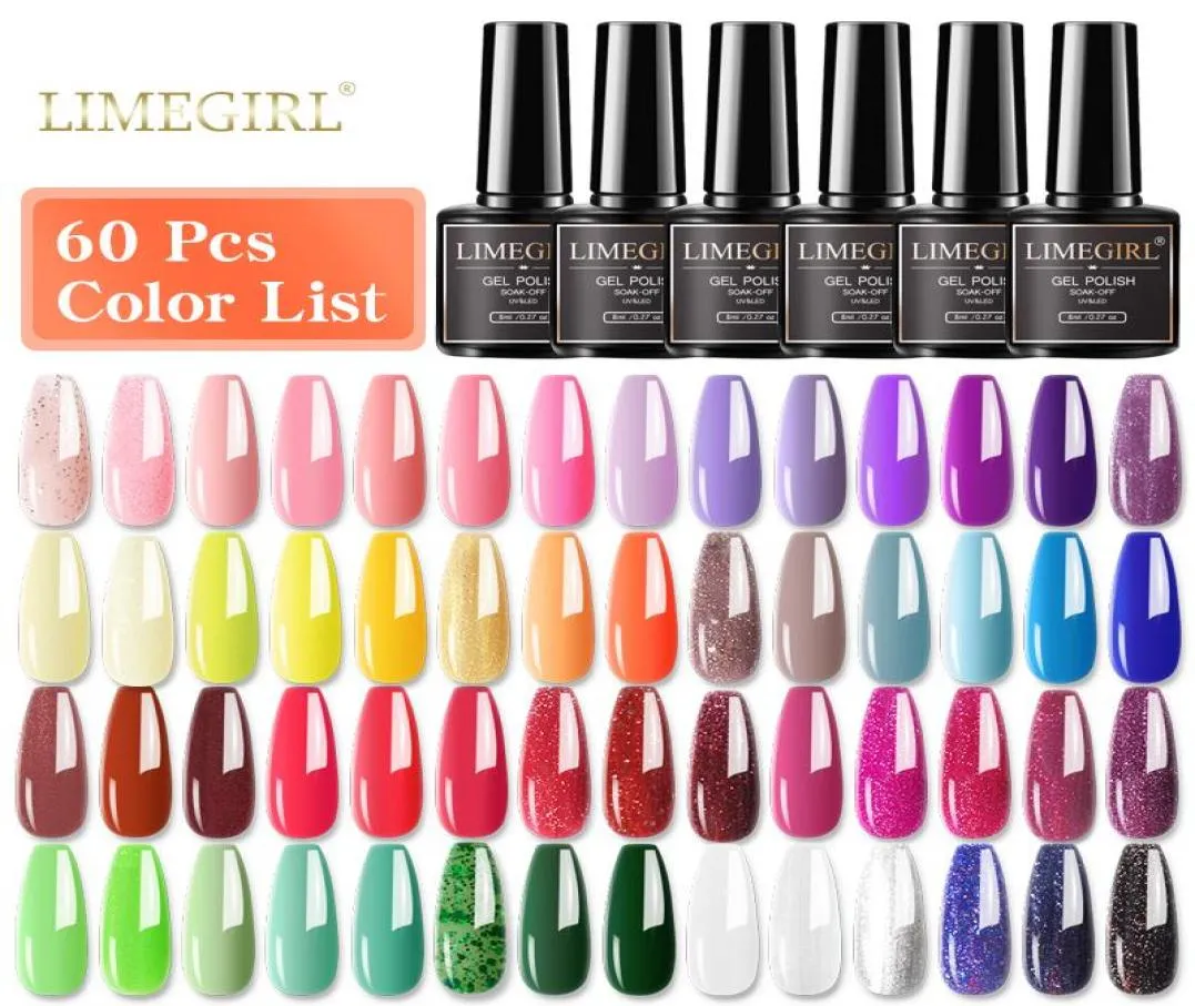 Nagelkunst Kits Limegirl Multiple Farbgel Polnische Set 80 Farben halb dauerhaft UV -LED -Lack Soach Lacquers Basis Top Coat3682636