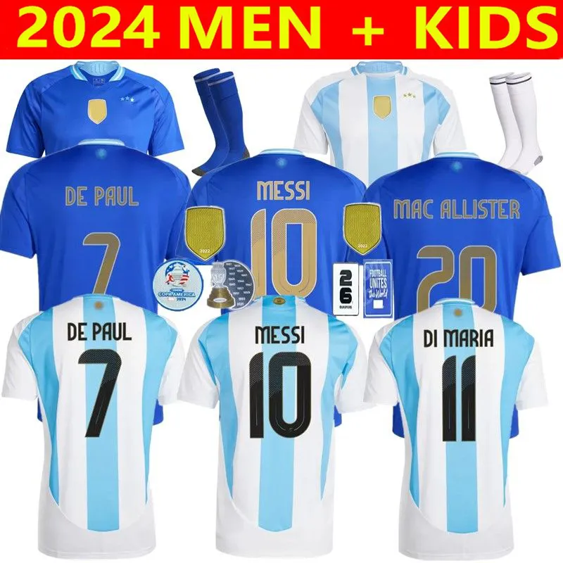 Atmungsaktierbarer Unisex Nationalmannschaft XXXL 4XL Plus Size Soccer Jersey Fans Messis Mac Allister Dybala di Maria Martinez de Paul Maradona Männer Kids Kits 2024 Copa America