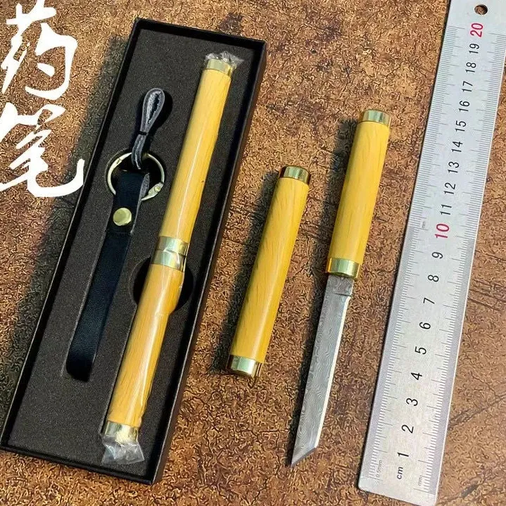 Мини -карманный нож Damascus Steel Blade Пластиковые ручки Camping EDC Фруктовый нож для самообороны