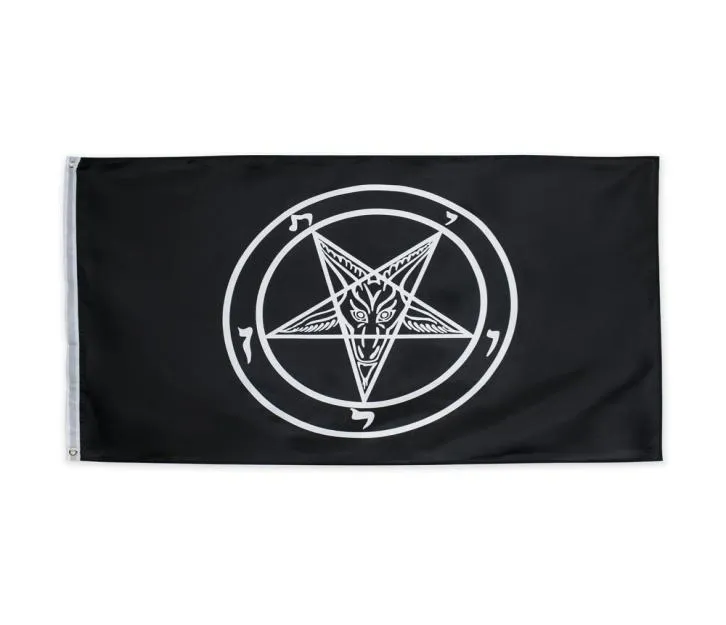 Geheel op voorraad 3x5ft zwarte baphomet kerk tempeliers satan vlag rooms -rooms -katholieke ridders templar pentagram banners voor decoratie5935574