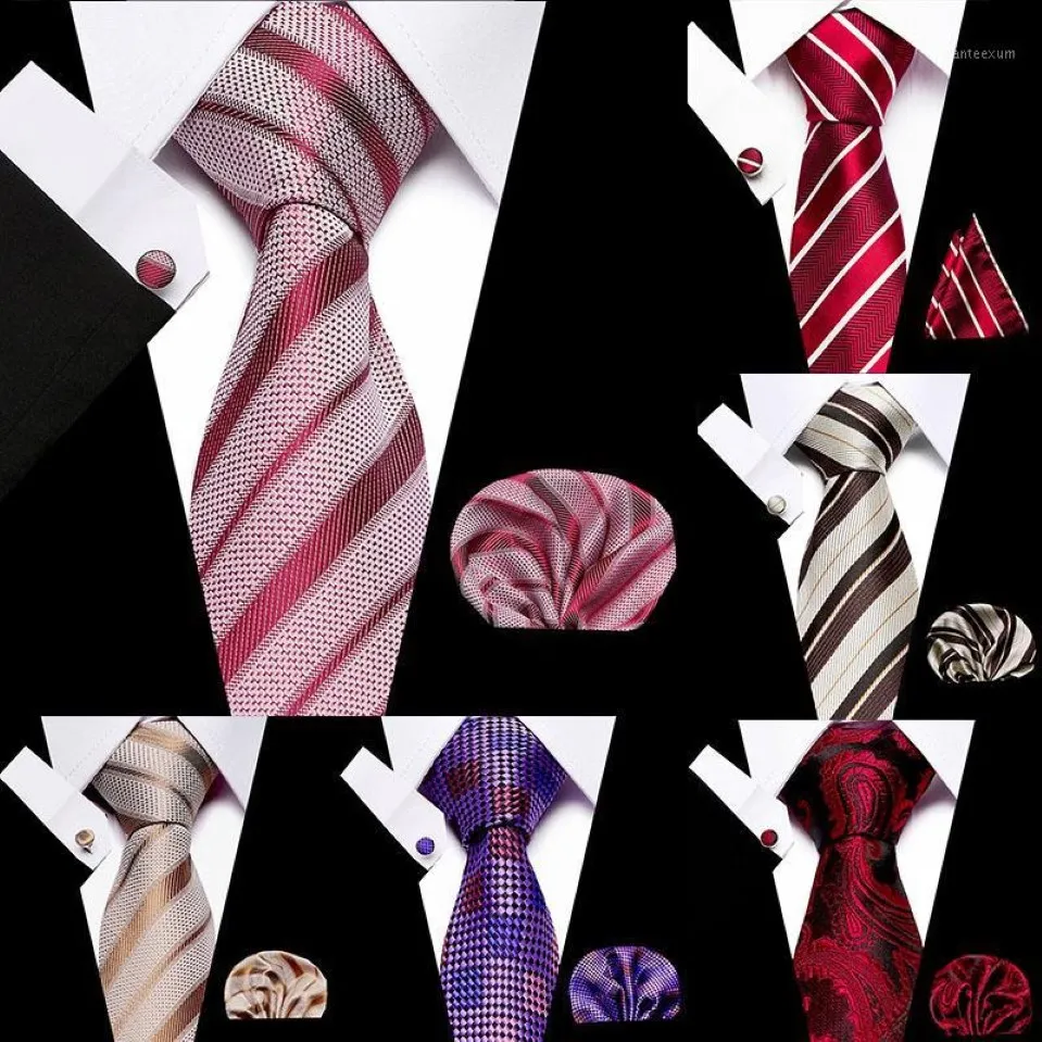 Wedding Men Ties Set extra lange maat 145cm 7 5 cm stropdas rood roze streep 100% zijde jacquard geweven nekbandpak trouwfeest1 352n