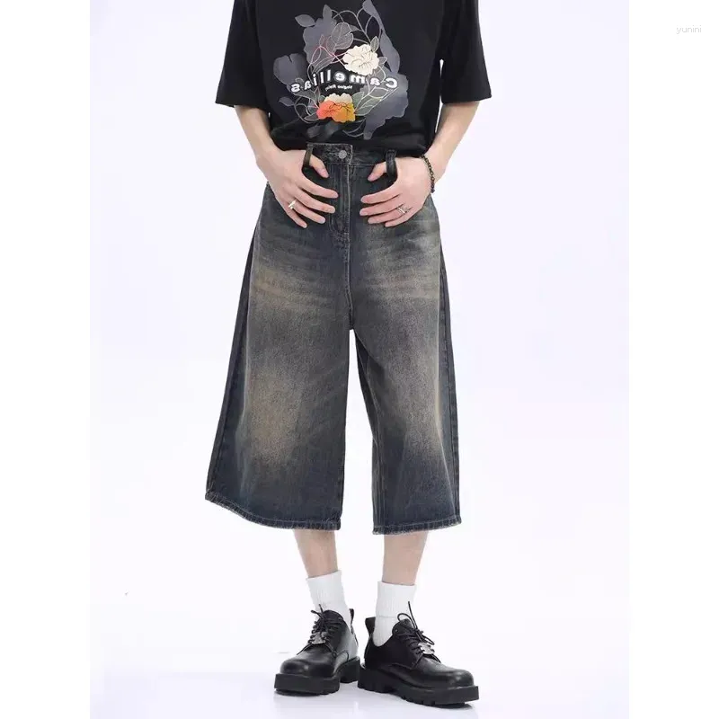 Shorts féminins 2024 Style décontracté d'été harajuku vintage zipper lâche bleu y2k large jambe punk baggy mid long denim