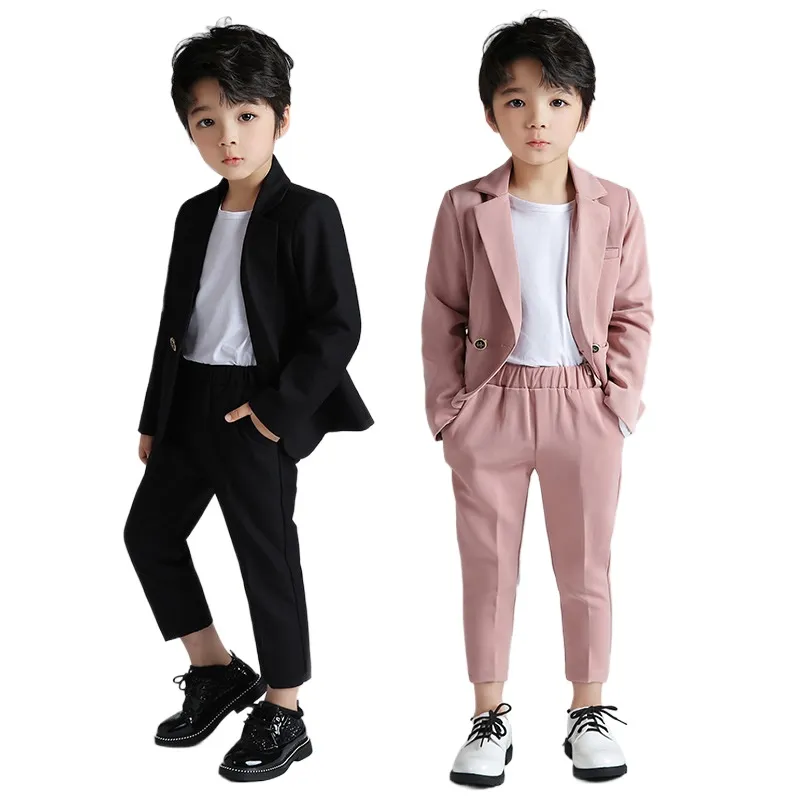 Kleine pak voor kinderen Zwart roze knappe jongenspak Three-Pie Piano Performance Hosting Baby's Weekly Dress (jas + t-shirt + broek)