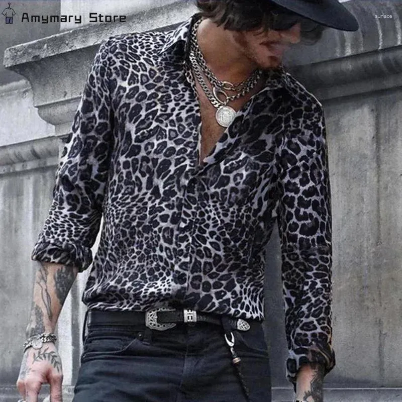 Chemises décontractées pour hommes Fashion Logir à manches longues à manches longues Button Slim Top Club Party Personnalité Street Hip-Hop S-3XL