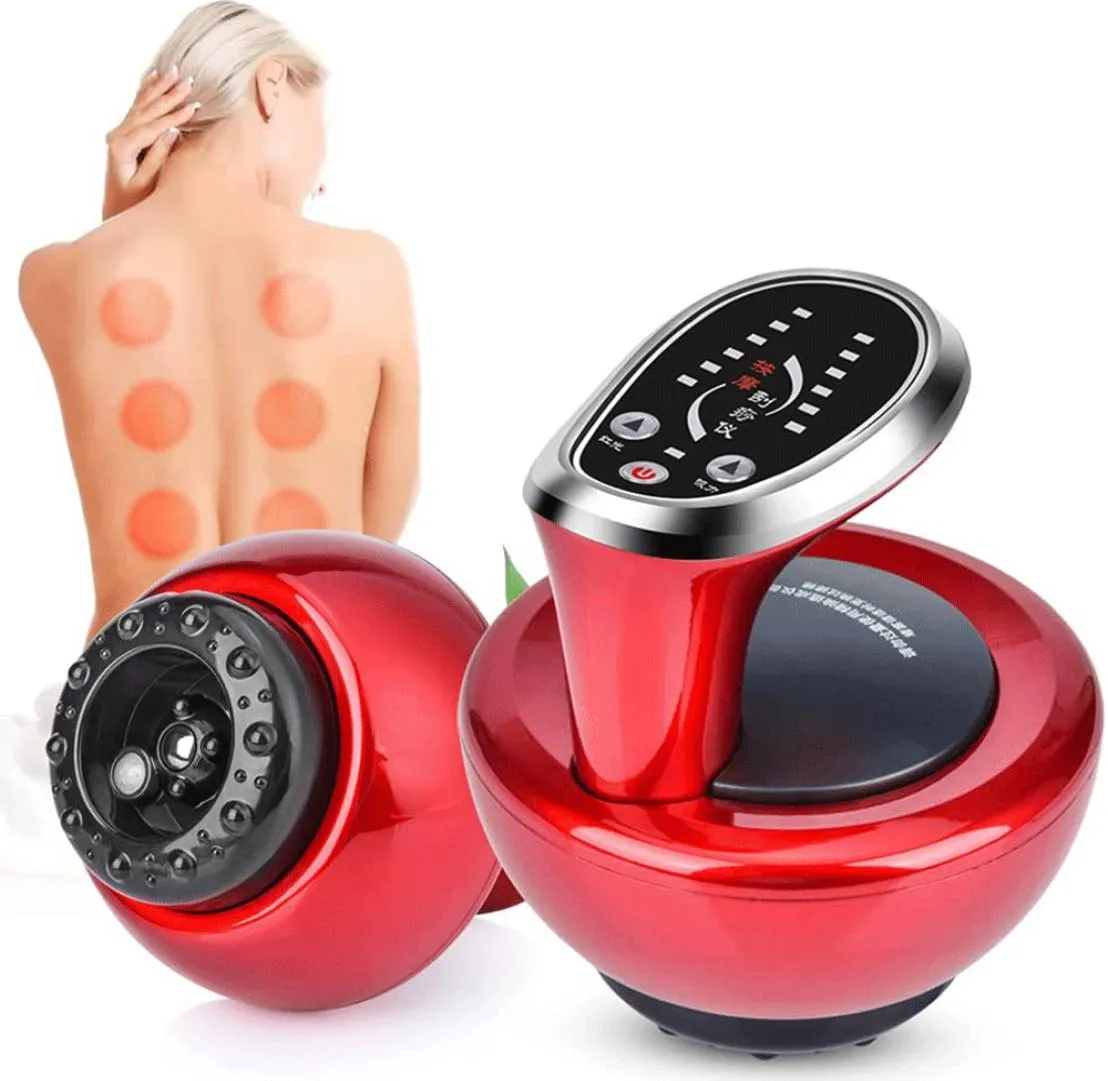Electric Cupping Massage LCD Display Guasha Scraping EMS Body Massager Vakuumburkar Sug Cup IR Värme Fat Burner Slimming9912669