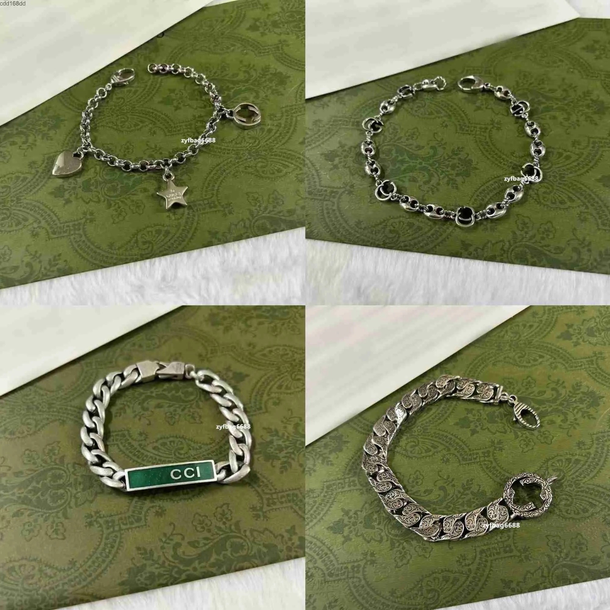 Bracelets de charme 925 Bracelet en argent sterling deux G-Great de concepteur de luxe Perles de bijoux de créateur noir Bracelet Bracelet de la Saint-Valentin vert vert noir