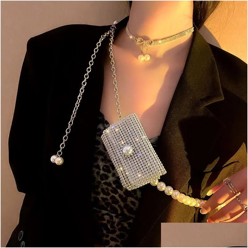 Altri accessori di moda Bling Rhinestones Cintura a catena perle Mini sacchetti per donne di qualità Long Borse Long Borse Diamond Shoder Messenge DHNXK